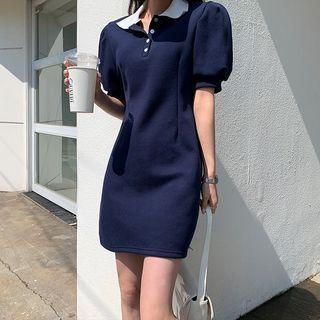 Balloon-sleeve Polo Dress