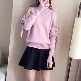 Set: Cold Shoulder Knit Top + Skirt