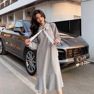 Long-sleeve Dotted Ribbon Dress
