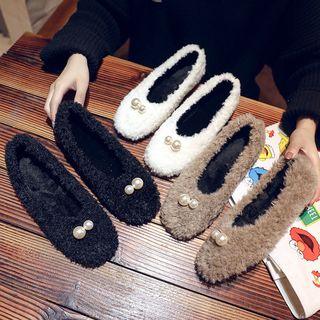 Faux Pearl Furry Flats