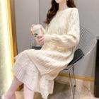 Long-sleeve Mock Two-piece Midi Cable-knit Dress