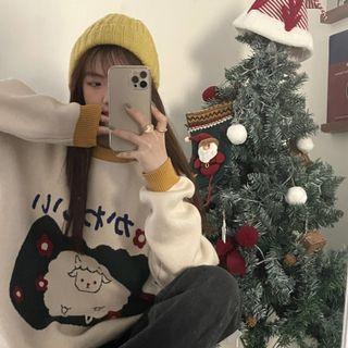 Cartoon Print Sweater White - One Size