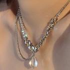 Faux Crystal Pendant Layered Alloy Necklace