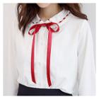 Peter Pan-collar Lace-trim Blouse With Tie
