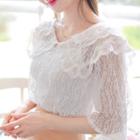 Sailor-collar See-through Lace Top With Camisole Top