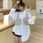 Mock Two-piece Long-sleeve Sequined Shirt