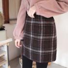 Elasticized-waist Wool Blend Check Miniskirt