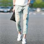 Cropped Distressed Straight Fit Jeans