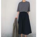 Short-sleeve Striped T-shirt / Midi A-line Skirt