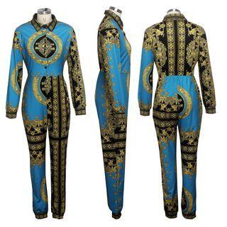 Print Long-sleeve Jumpsuit