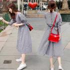 Long-sleeve Check A-line Dress