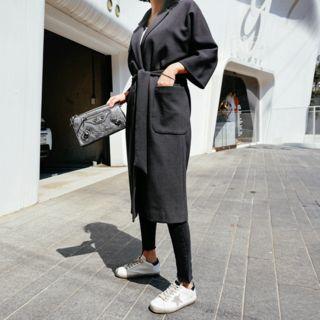 3/4-sleeve Notched-lapel Jacket With Sash