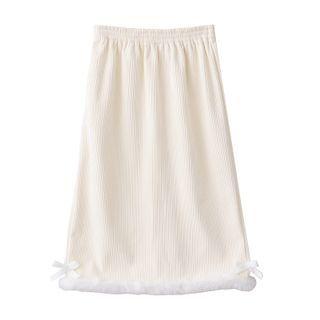 Fluffy Trim Bow-accent Midi A-line Skirt