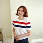 Button-detail Contrast-trim Knit Top