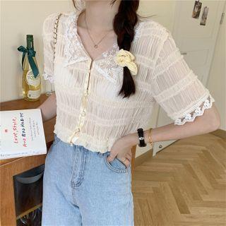 Short-sleeve Lace Collar Shirt As Shown In Figure - One Size