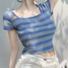 Square Neck Striped Cropped T-shirt