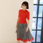 Band-waist Contrast-trim Pattern Skirt
