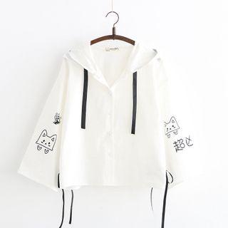 Ribbon Cat Print Hoodie