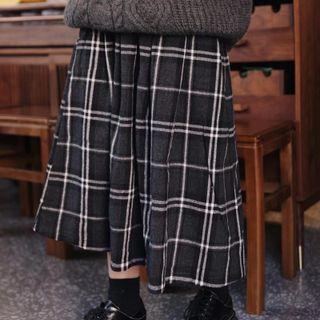 Gingham A-line Skirt Dark Gray - One Size