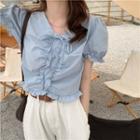 Bow Puff-sleeve Cropped Blouse