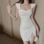 Sleeveless Slit Mini Sheath Dress White - One Size
