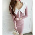 Faux-pearl Contrast-trim Dress One Size