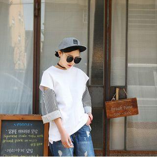 3/4-sleeve Striped Cut Out T-shirt