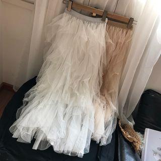 High Waist Plain Mesh Skirt
