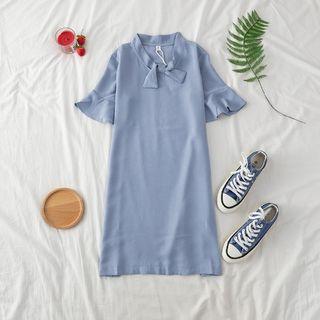 Ruffle Sleeve Bow-neck Midi Dress As Shown In Figure - One Size