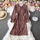 Round-neck Collared Floral Long-sleeve Dress
