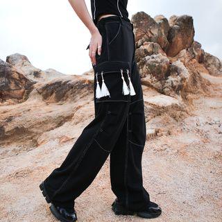 Tassel Accent Wide Leg Cargo Pants