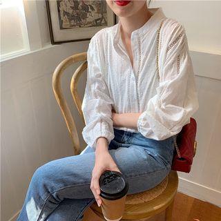 Eyelet Lace Long-sleeve Blouse As Figure - One Size