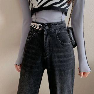 High Waist Chain Detail Plain Jeans