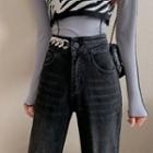 High Waist Chain Detail Plain Jeans