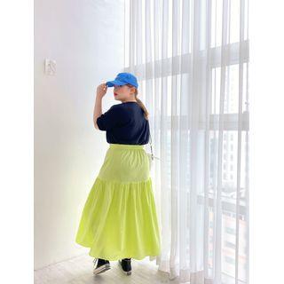 Shirred-trim Long Skirt