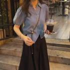 Puff-sleeve Cropped Blouse / Midi A-line Skirt / Set