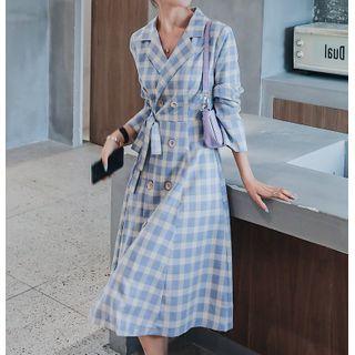 Long-sleeve Plaid Tie-waist Mini Dress