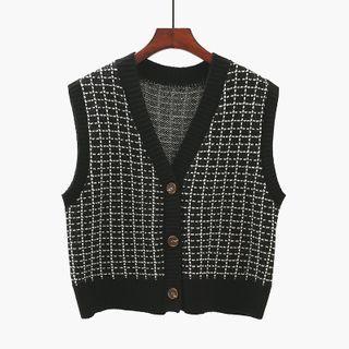Plaid Button-up Knit Vest