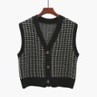 Plaid Button-up Knit Vest