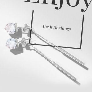 925 Sterling Silver Rhinestone Bar Drop Earring 1 Pair - Silver - One Size