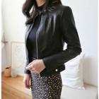Faux-leather Zip-up Jacket Black - M