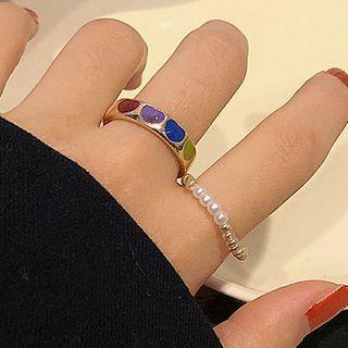 Set Of 2: Ring Set Of 2 - Gold & Pearl White - One Size