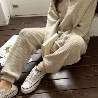 Band-waist Knit Jogger Pants Oatmeal - One Size