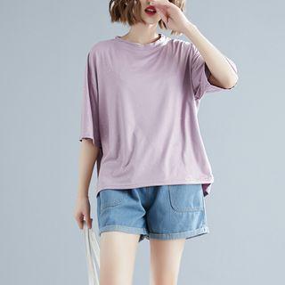 Plain Short-sleeve Round-neck T Shirt