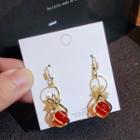 Ball Dangle Earring 1 Pair - Red & Gold - One Size
