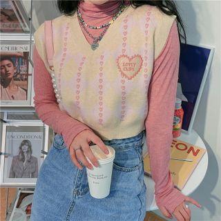 Heart Print Cropped Sweater Vest