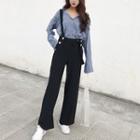 Plain Convestable Loose-fit Wide-leg Jumper Pants