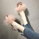 Block Heel Faux-fur Trim Slide Sandals