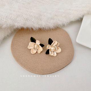 Flower Alloy Earring 1 Pair - Black & Beige - One Size