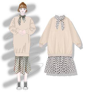 Dotted Panel Midi Sweatshirt Dress